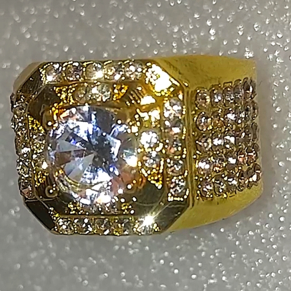 Iced out 14k gold plated Men's pinky ring size 8, 9